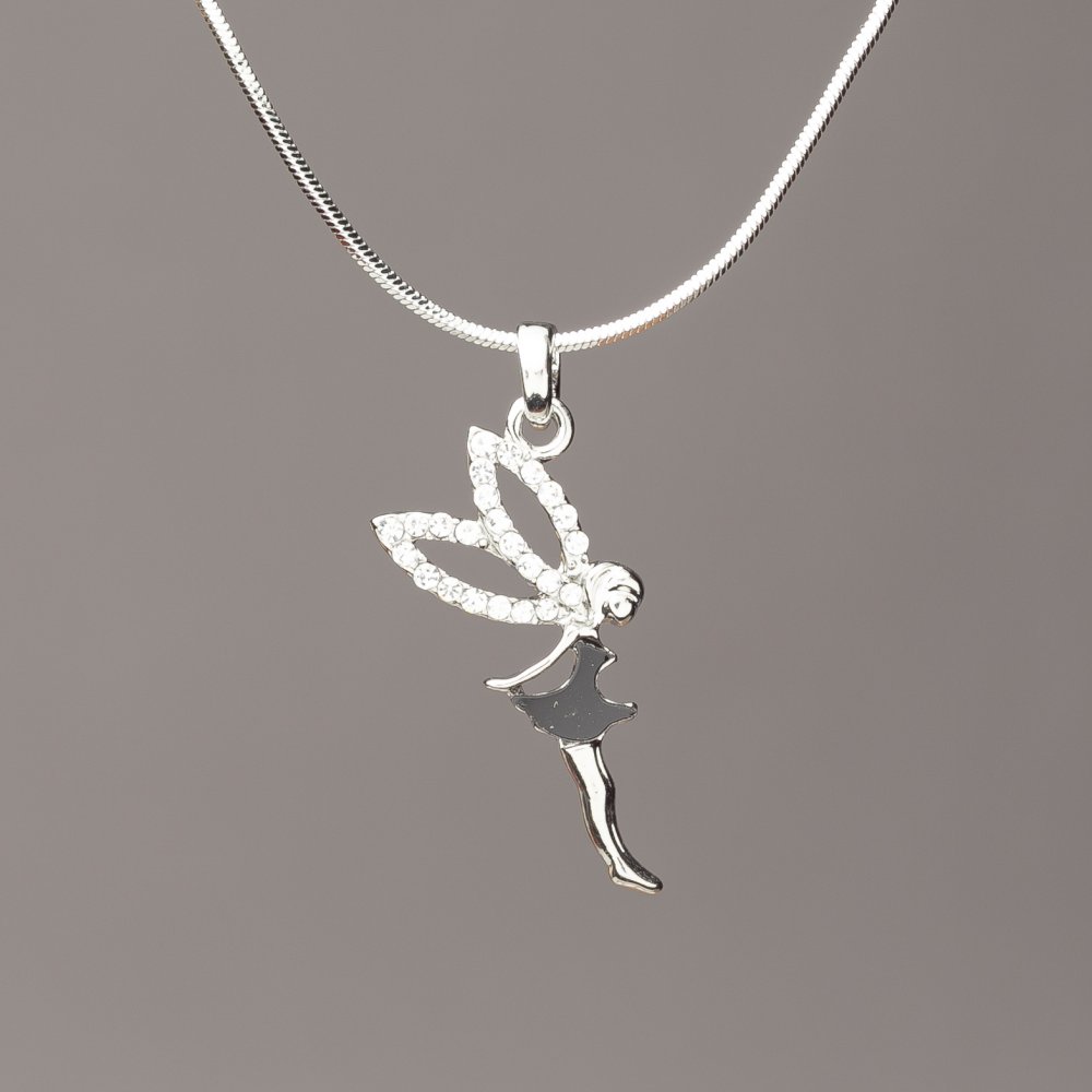 Přívěsek «Elfína» na šňůrovém řetízku, černé sklo, průměr 26×12 mm, délka 50 cm, šedý kov