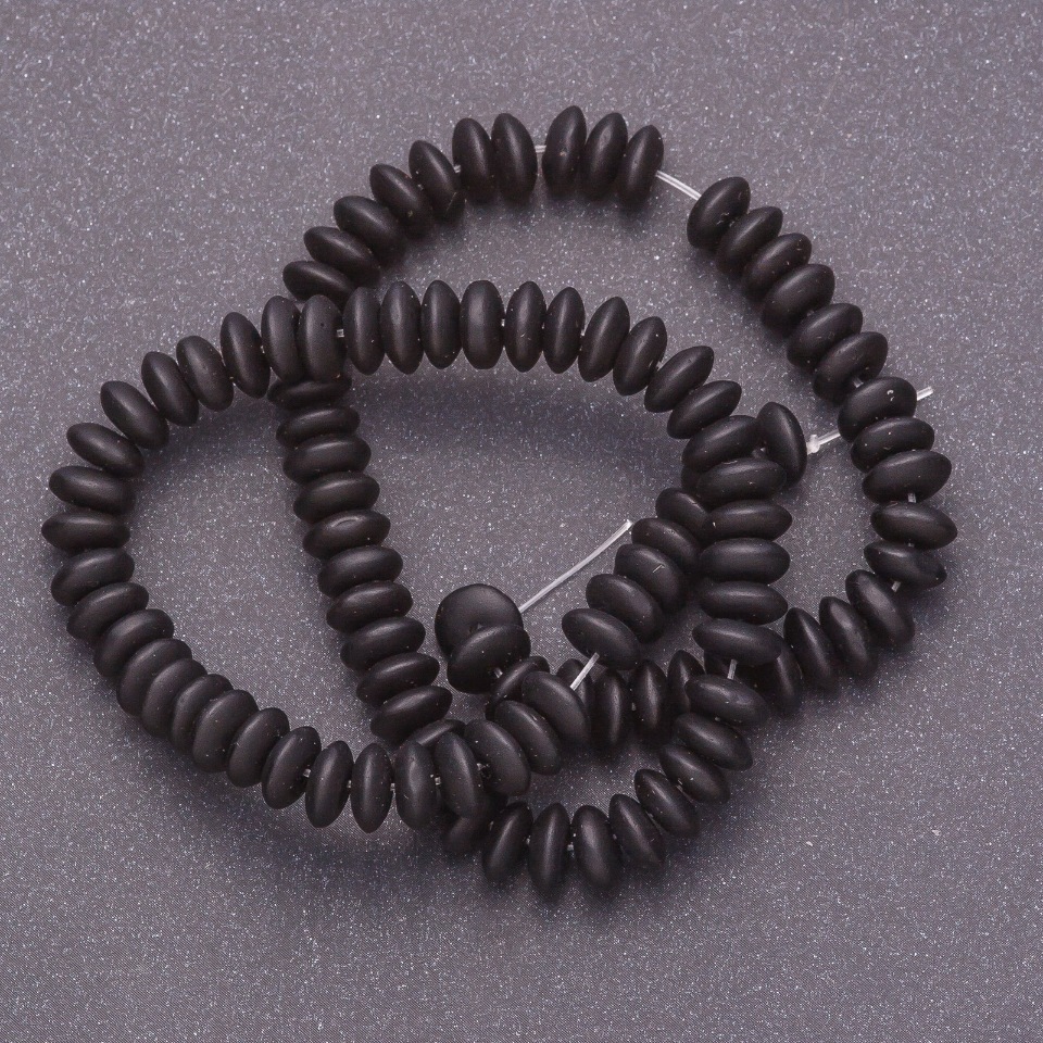 Korálky na niti šungit (umělé) hladké rondelové, průměr 10×4,5 mm, délka 38 cm