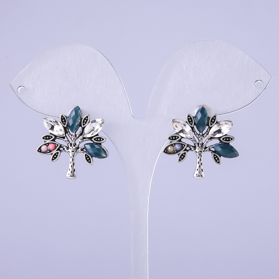 Náušnice Strom se šedými krystaly 22×22 mm