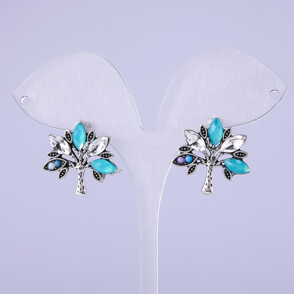 Náušnice «Strom se zelenými krystaly» 22×22 mm