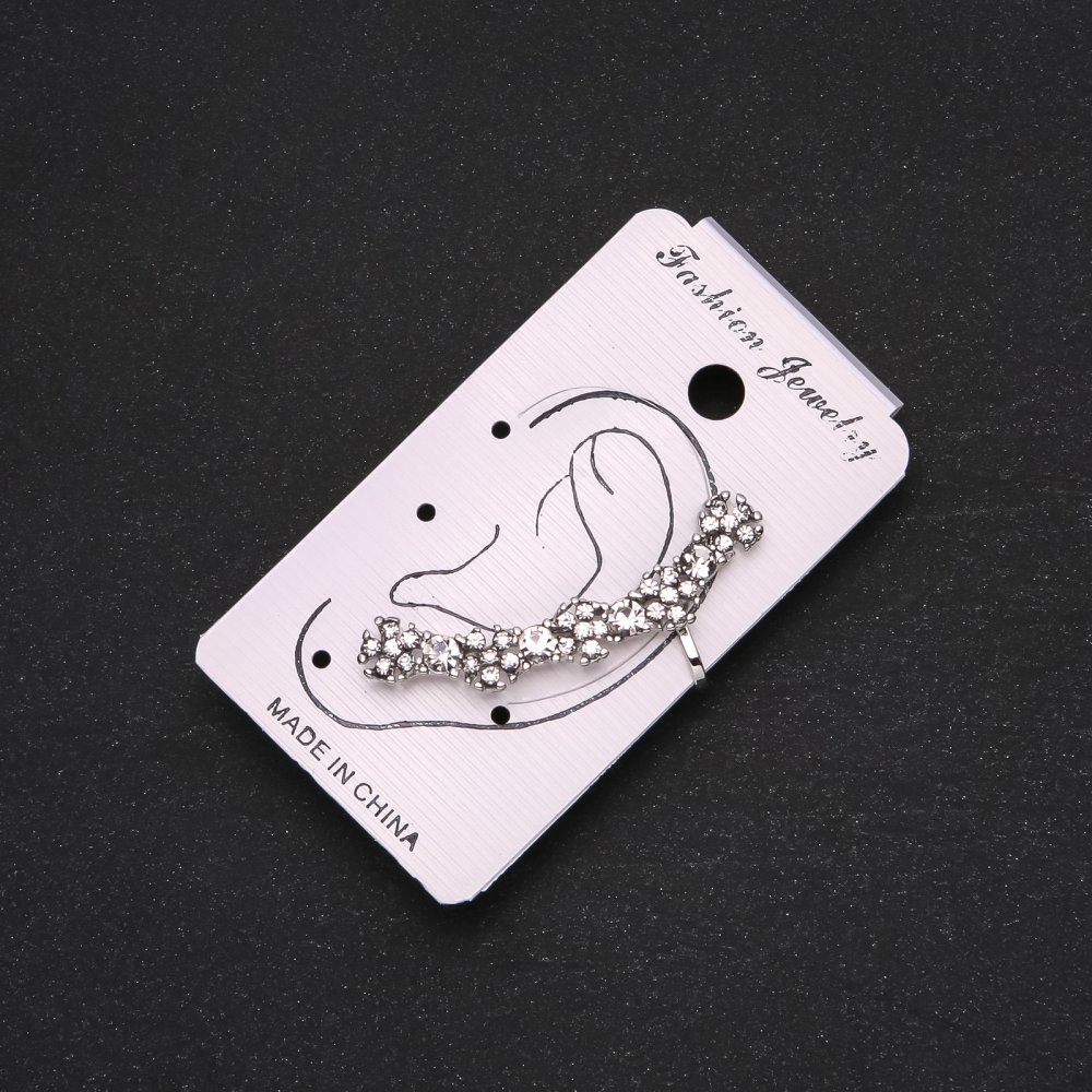 Náušnice na ouško stříbrné s bílými štrasovými kamínky a bílými květinkami