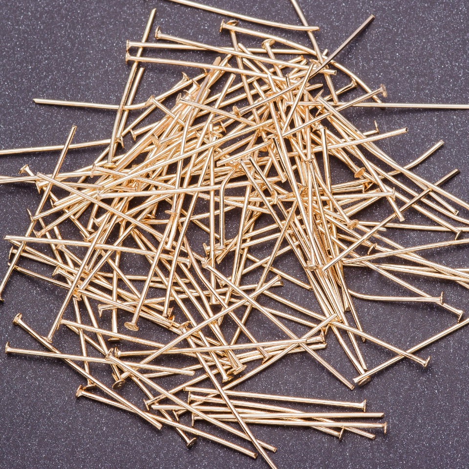 Hlavičkový špendlík na šperky, délka 26 mm, žlutý kov, 1 kg