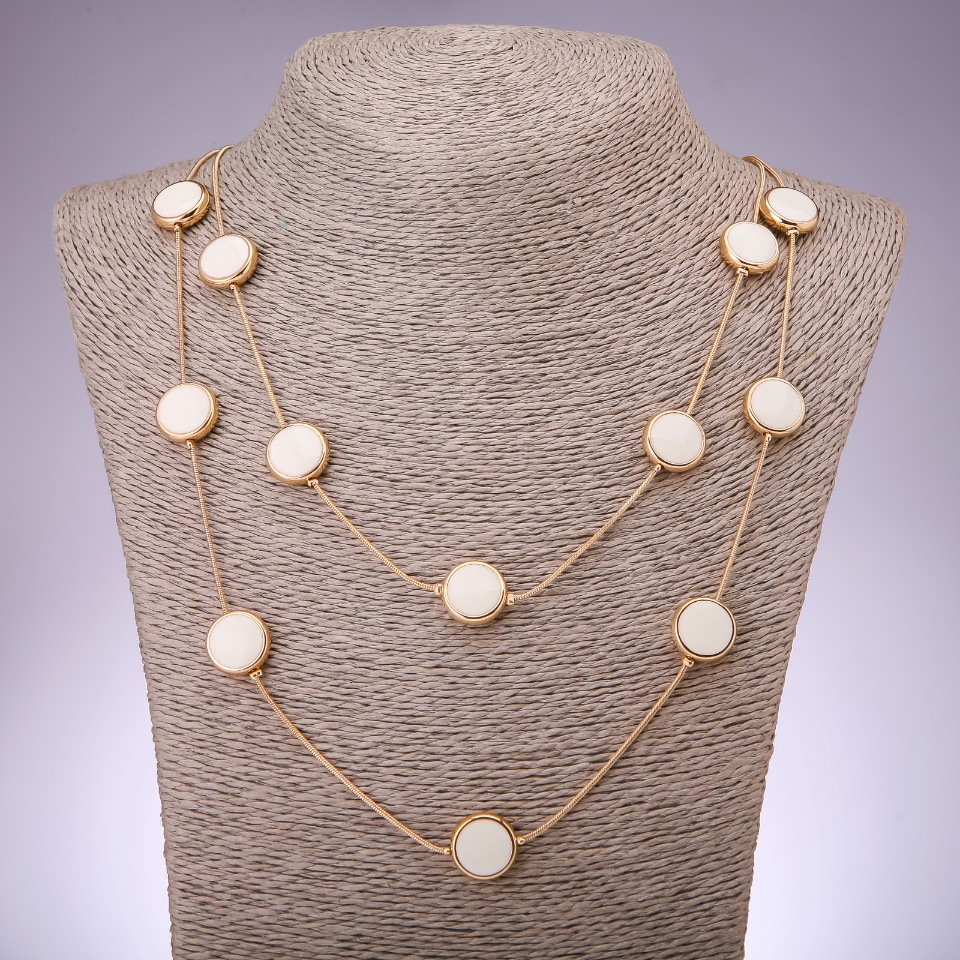 Náhrdelník Kaskáda dvouřadý s mincovými korálky, délka 80 cm, žlutý kov
