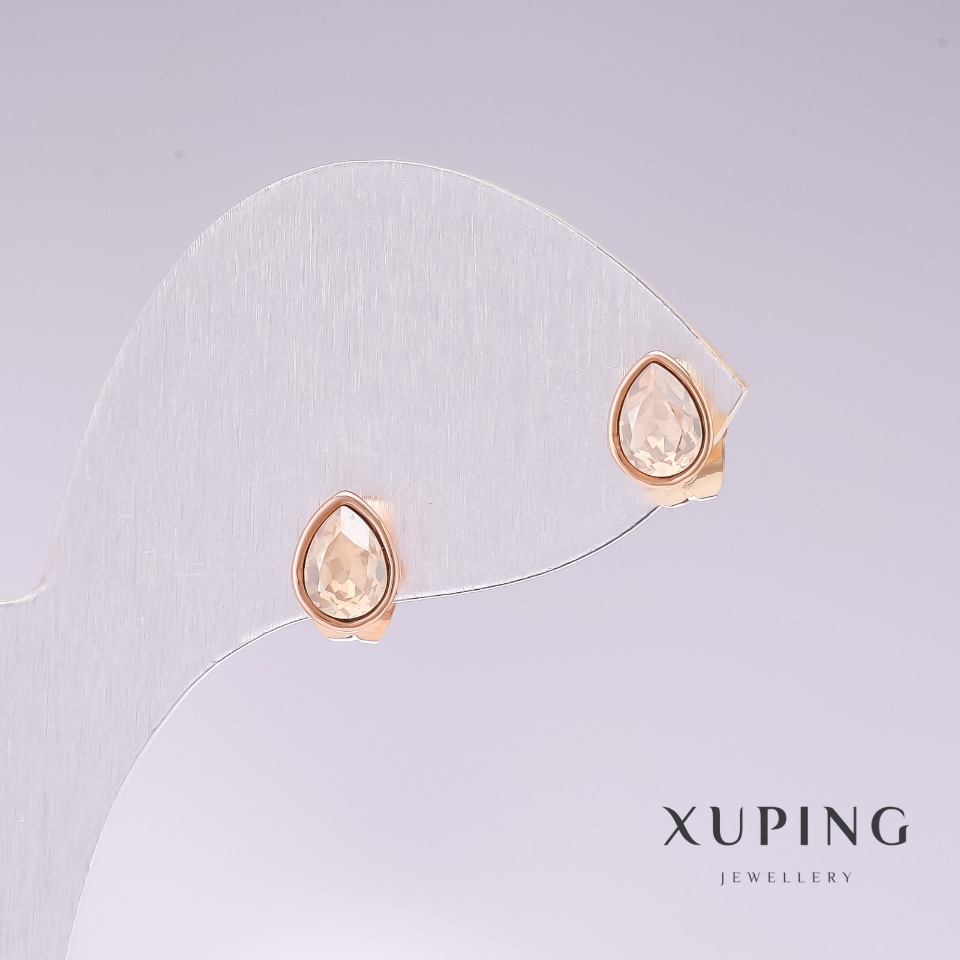 Náušnice peckové Xuping kapky z bílého kamene s efektem benzínu, pozlacené 18K, 18×7 mm