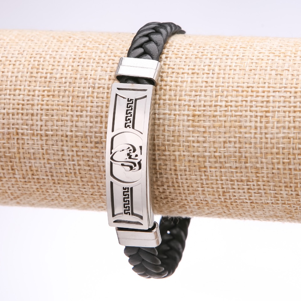 Unisex náramek s řeckým ornamentem z ekokůže, pletený, ocelová lišta, tloušťka 12 mm, délka 20 cm