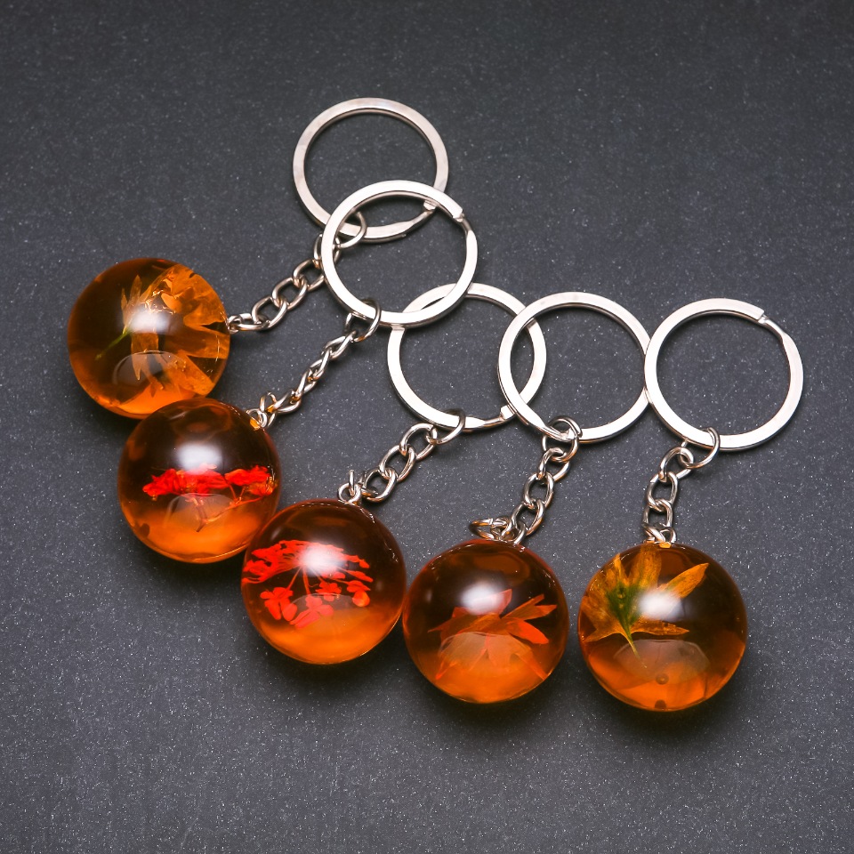 Přívěšek na klíče Květiny v pryskyřici, mix, délka 9 cm (cena za 1 ks)