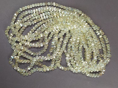 Žluté křišťálové korálky ve Swarovski stylu, průhledné broušené kuličky s benzínovým nástřikem, průměr 5×4 mm, délka šňůry 48 cm