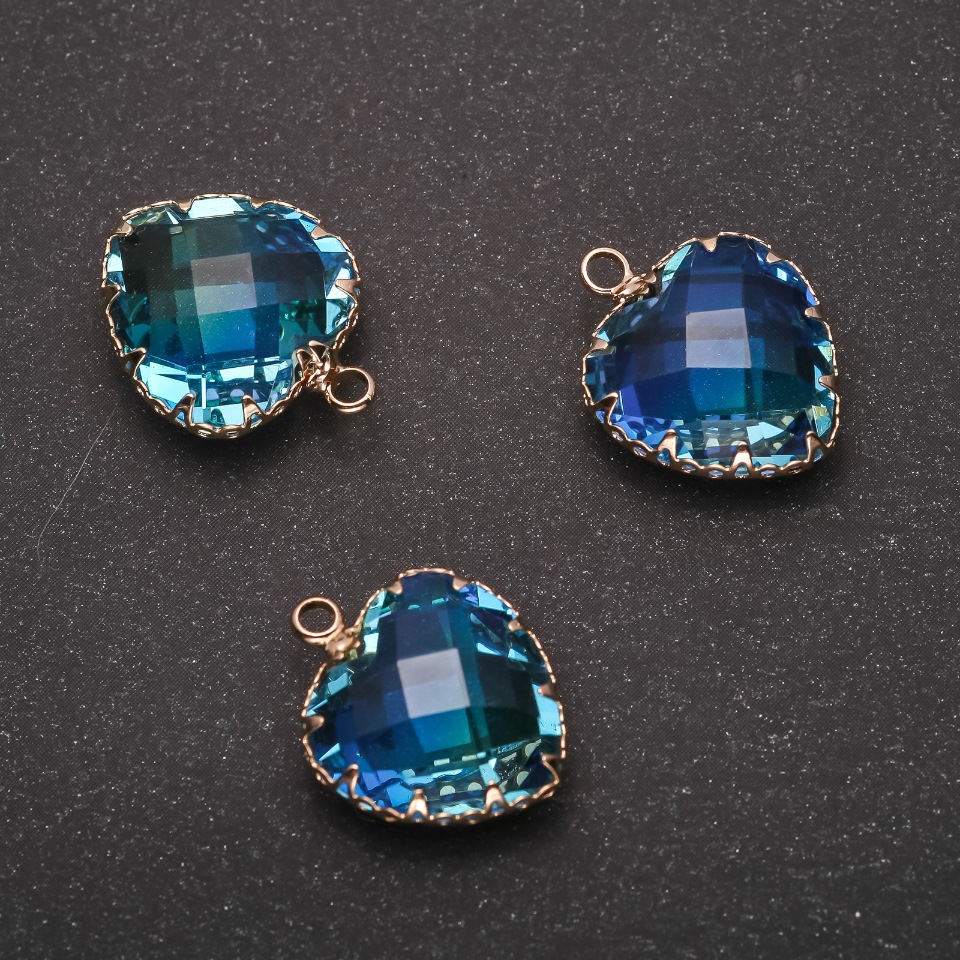 Підвіска "Серце" Синьо-жовтий колір, золотиста оправа 16х20мм