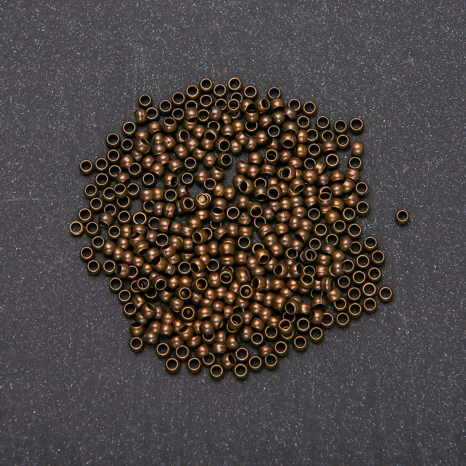 Bronzové krimpovací zátky «zachipy», průměr 2,5 mm, barva kovu bronzová, 6 g