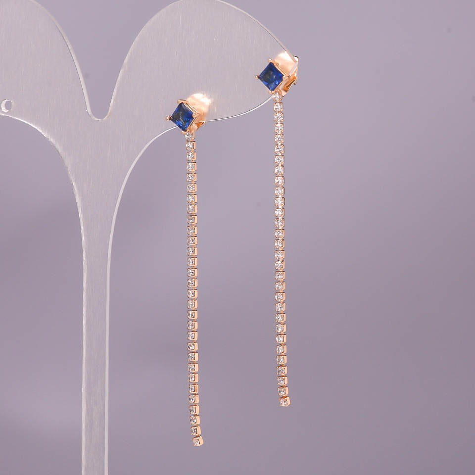 Náušnice Xuping se modrým kamenem 6×65 mm, pozlacení 18K