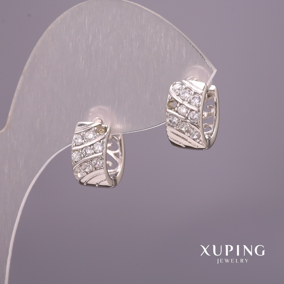 Náušnice Xuping s bílými kameny 6×12 mm, rhodiované