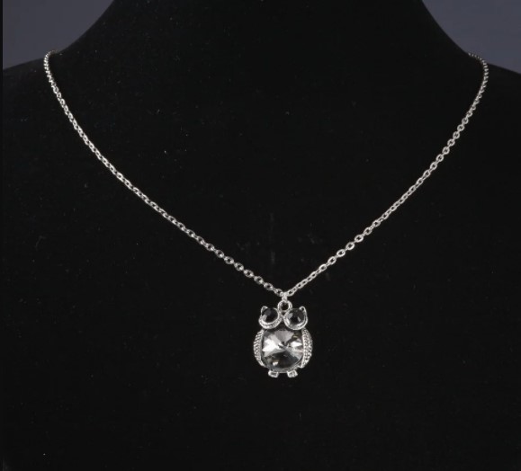 Підвіска на ланцюжку Сова сірий кристал, довжина 52см, діаметр 2, 5 см