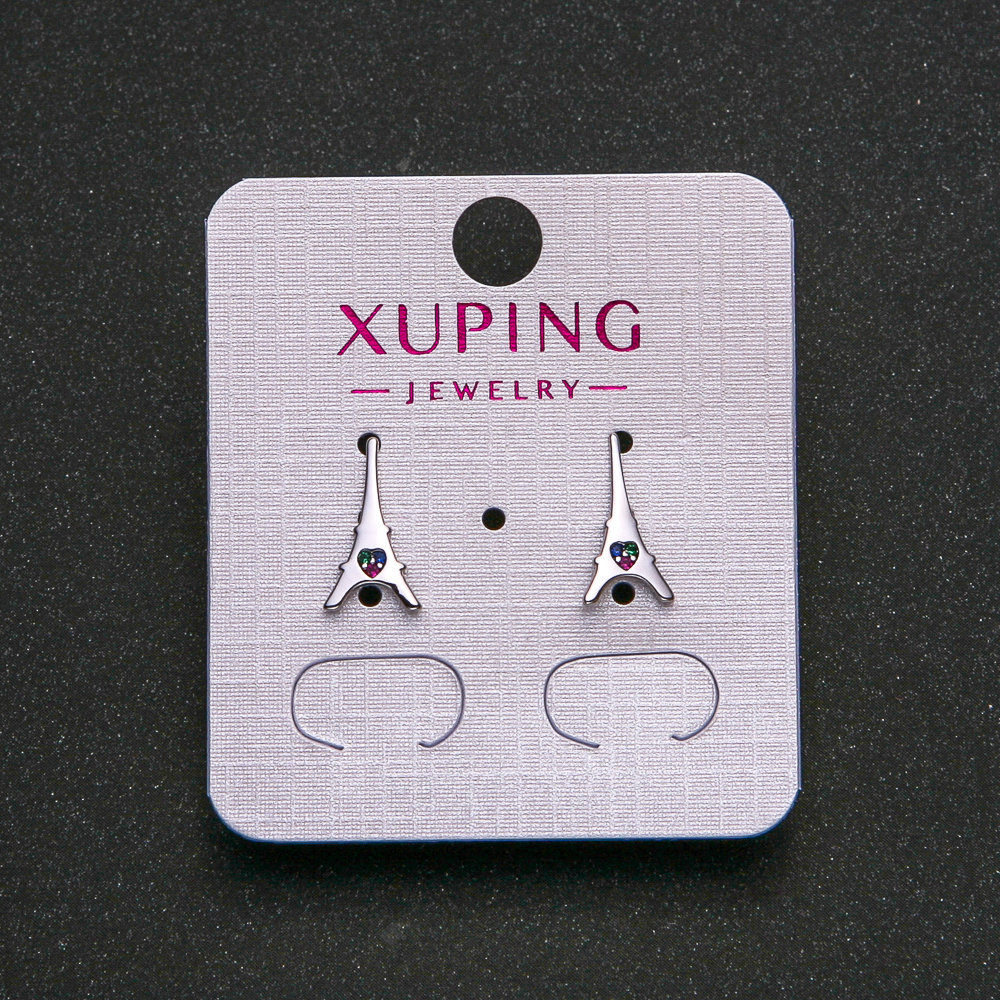 Náušnice Xuping rhodiované s modrými, zelenými a malinovými štrasami 13×7 mm +