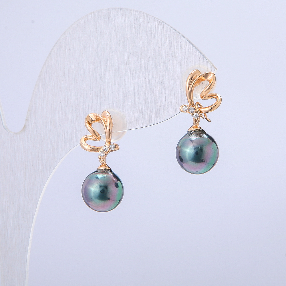 Náušnice Xuping pozlacení 18K s bílými štrasovými kamínky a černou benzínovou korálkou, průměr 19×8 mm +