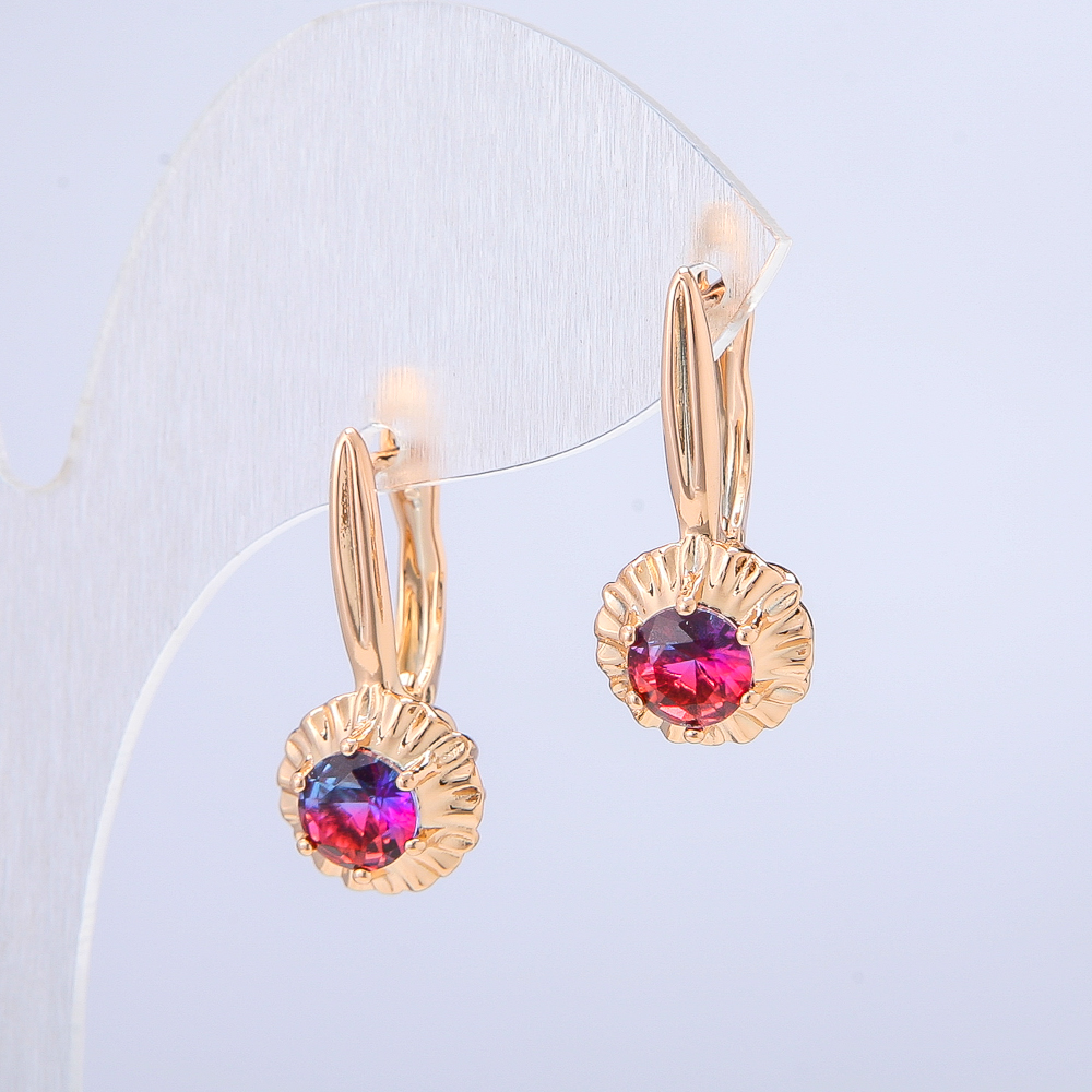 Náušnice Xuping pozlacené 18K se modro-malinovým krystalem, průměr 27×10 mm +