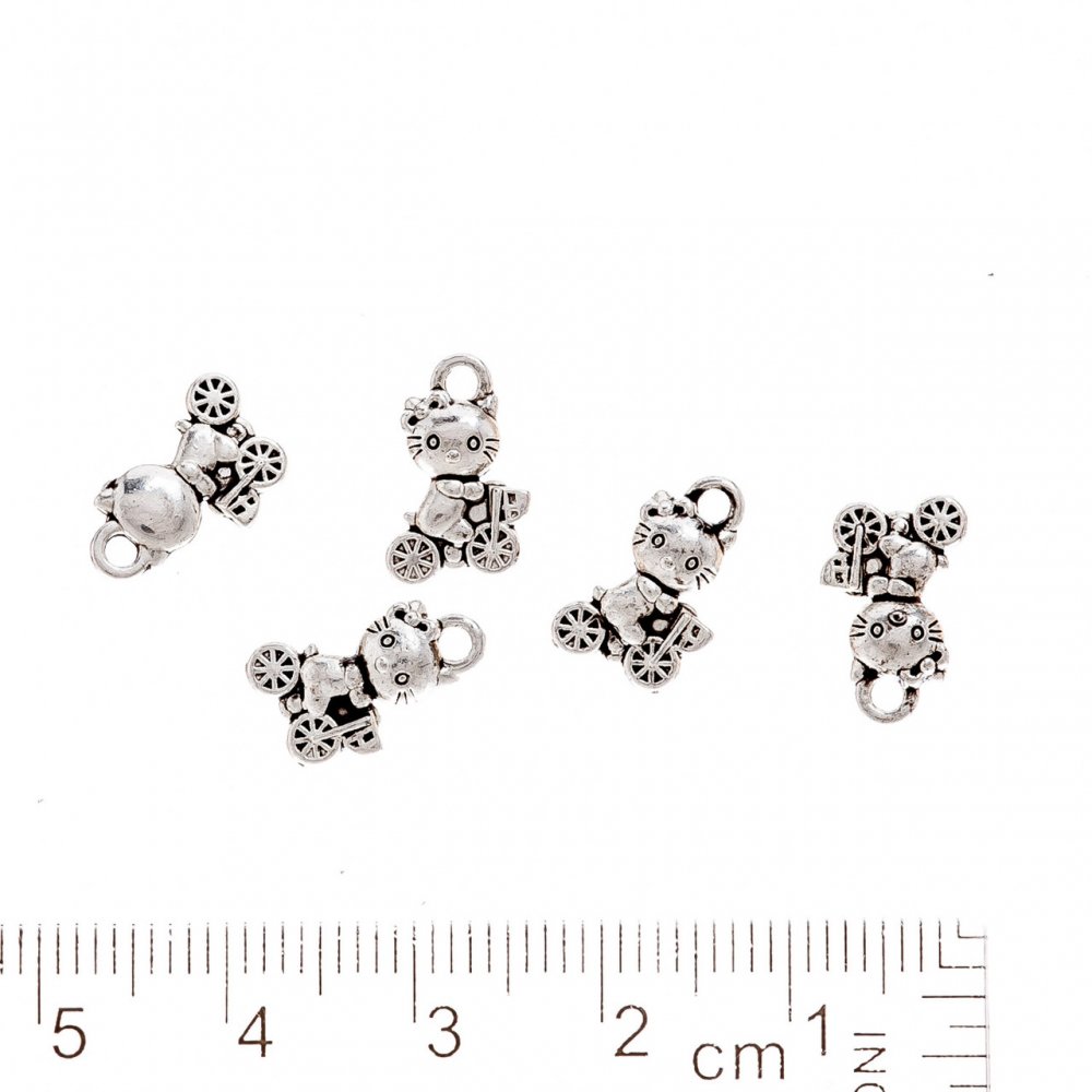 Přívěšek Hello Kitty na kole 12×7 mm, povrch: stříbro, hmotnost 20 g, balení cca 37 ks