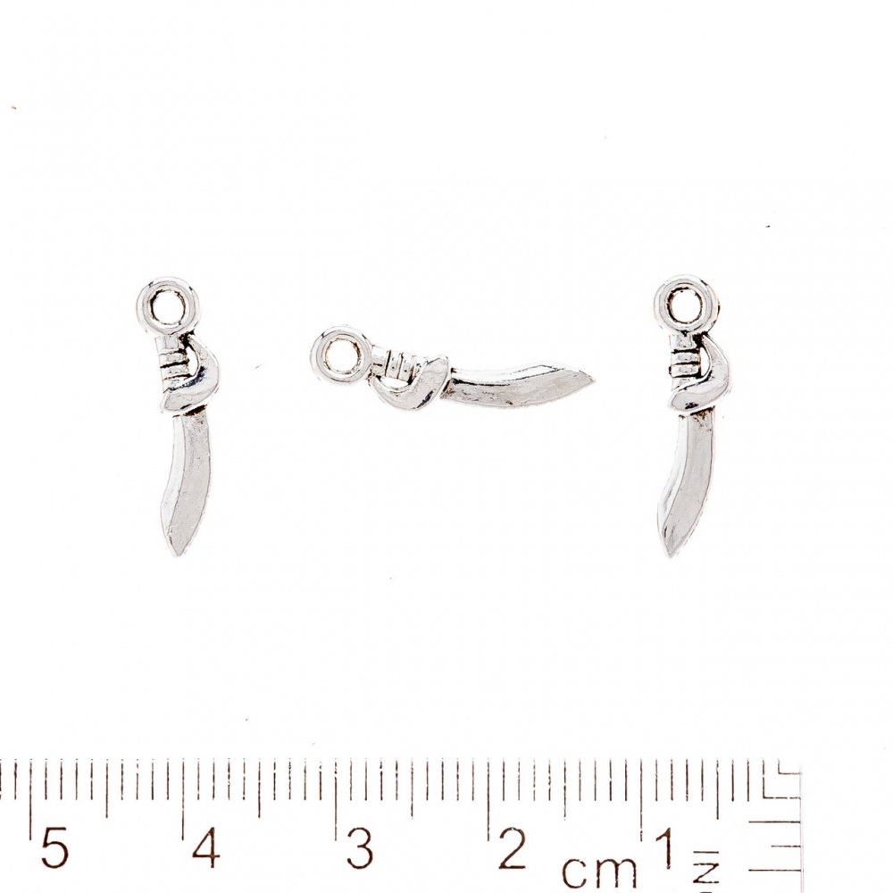Příslušenství – závěsek Šavle, barva kovu 'stříbro', 19×4 mm, balení 20 g ±53 ks
