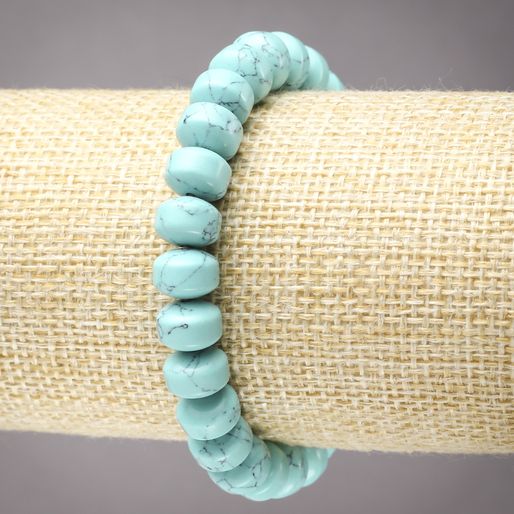 Náramek na gumičce z tyrkysu, hladké rondely, průměr 9×7 mm+