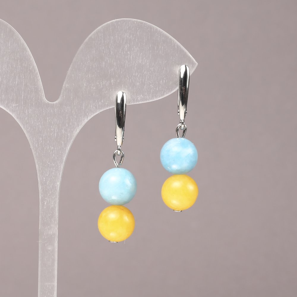 Náušnice z přírodních kamenů akvamarín a citrín, průměr 10 mm ±, délka 40 mm ±