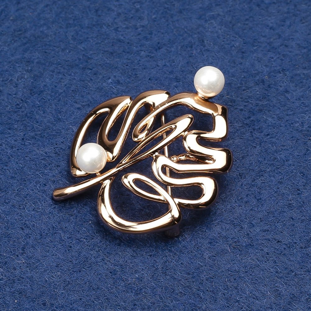 Brož Xuping s pozlacením 18K a perlovými korálkami 34×26 mm +