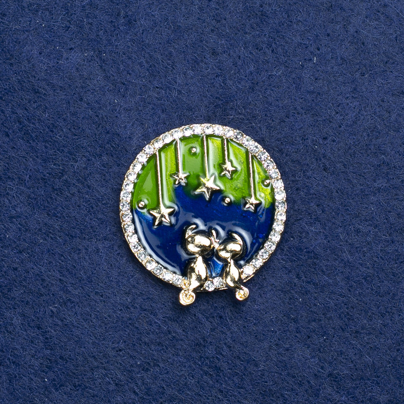 Brož Planeta zlatistého kovu, smaltu a štras, 25 mm +