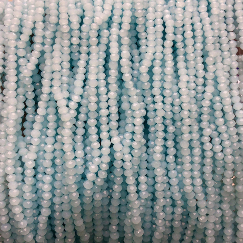 Korálky z českého křišťálu na vlásence, světle modré matné rondely, průměr 3×2,5 mm, délka 36–38 cm