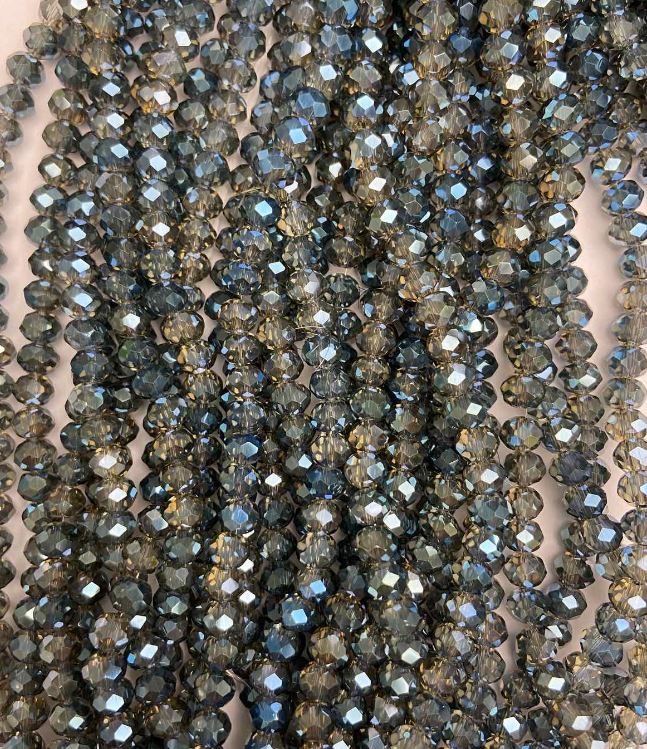 Šedé broušené korálky z českého křišťálu, rondelového tvaru, průměr 6×5 mm, délka 40–42 cm