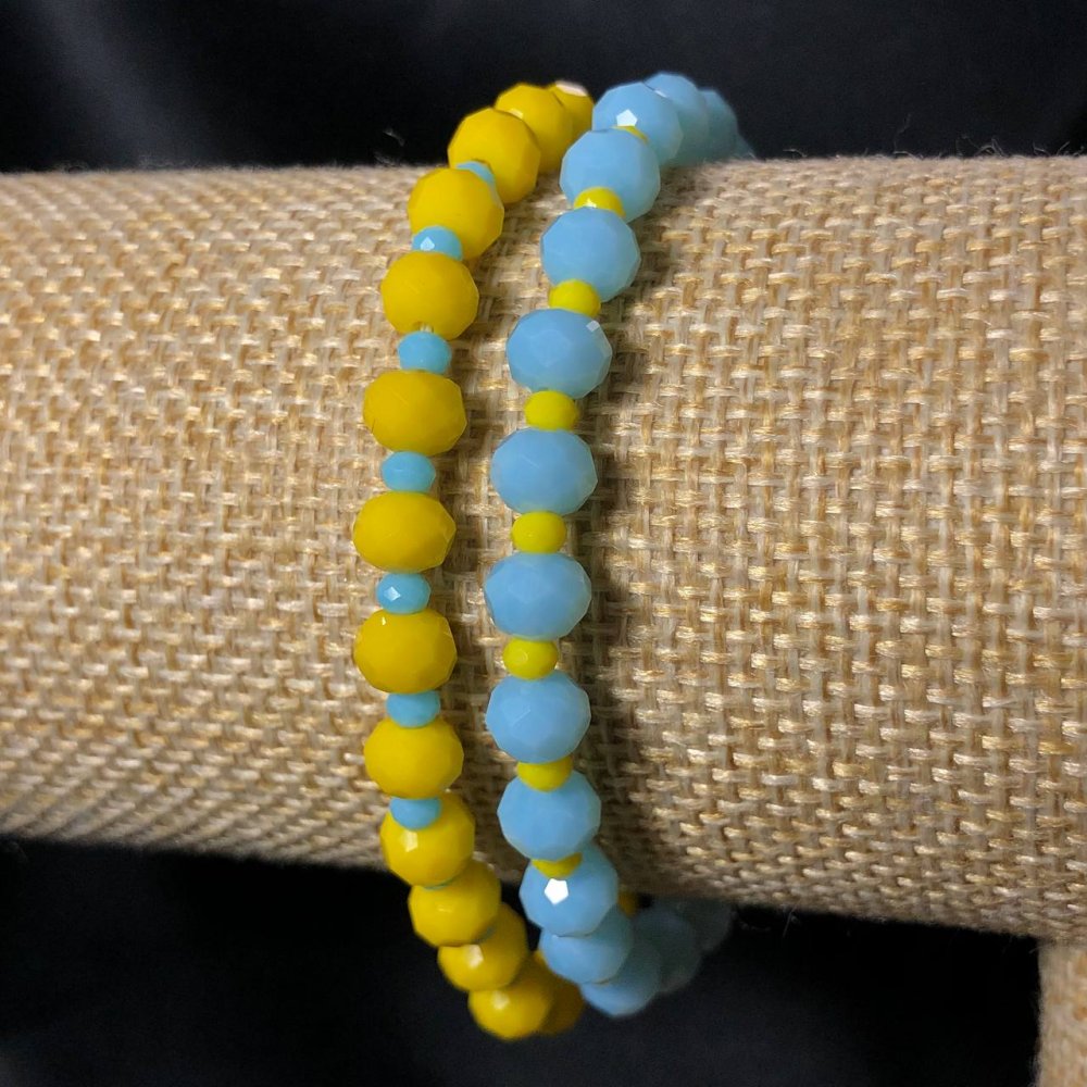 Náramek pro dvojici na gumičce z českého křišťálu Ukrajina, broušené rondely, průměr 6×4 mm, délka 18 cm