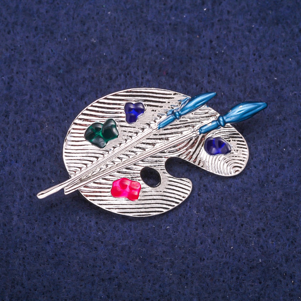 Brož Paleta s emailem, stříbrný kov 26×50 mm