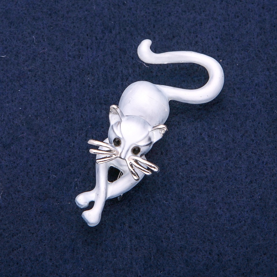 Brož Koťátko šedý smalt, stříbrný kov