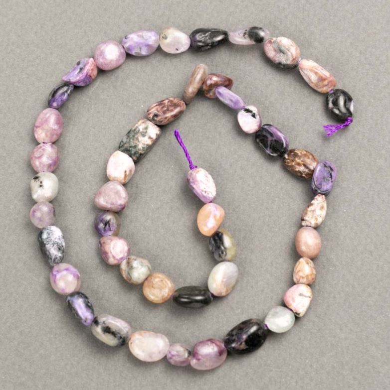 Charoitové korálky galvanizované, průměr 7×9 mm, délka cca 41 cm