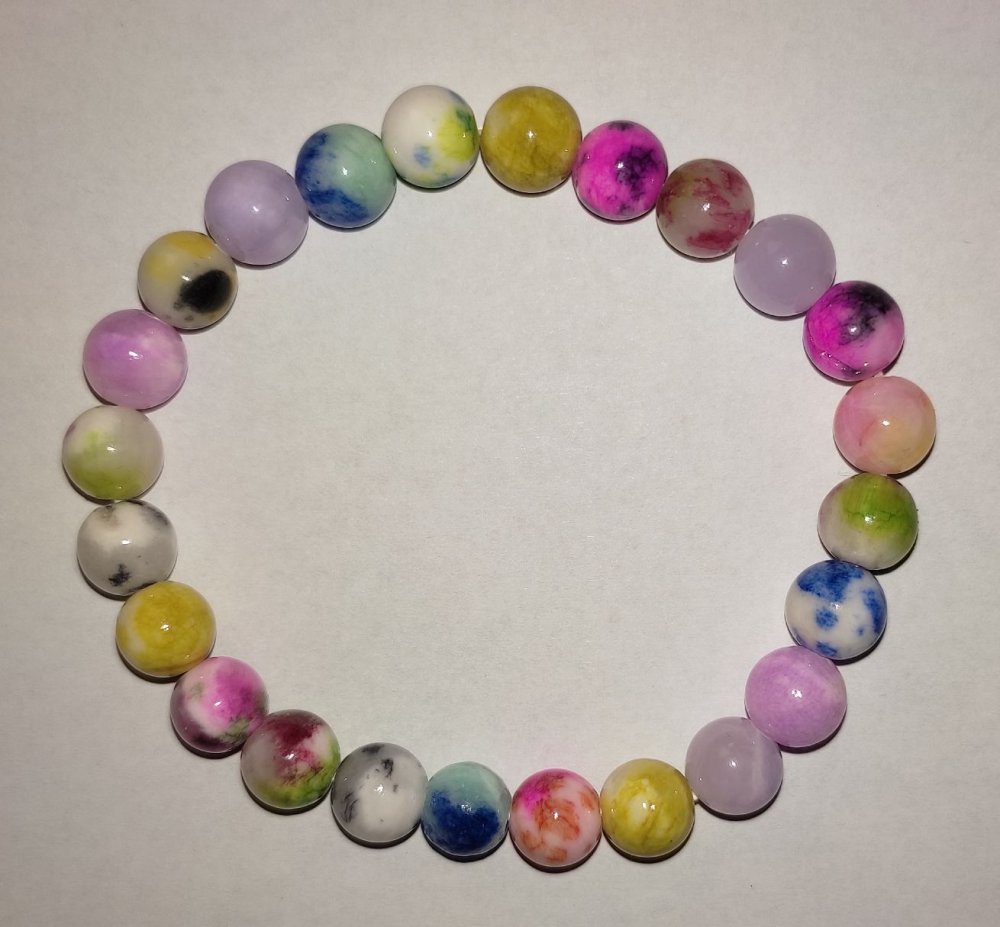 Náramek z tonovaného křemene – mix barev (umělé) kuličky, průměr 8 mm ±, délka 18 cm