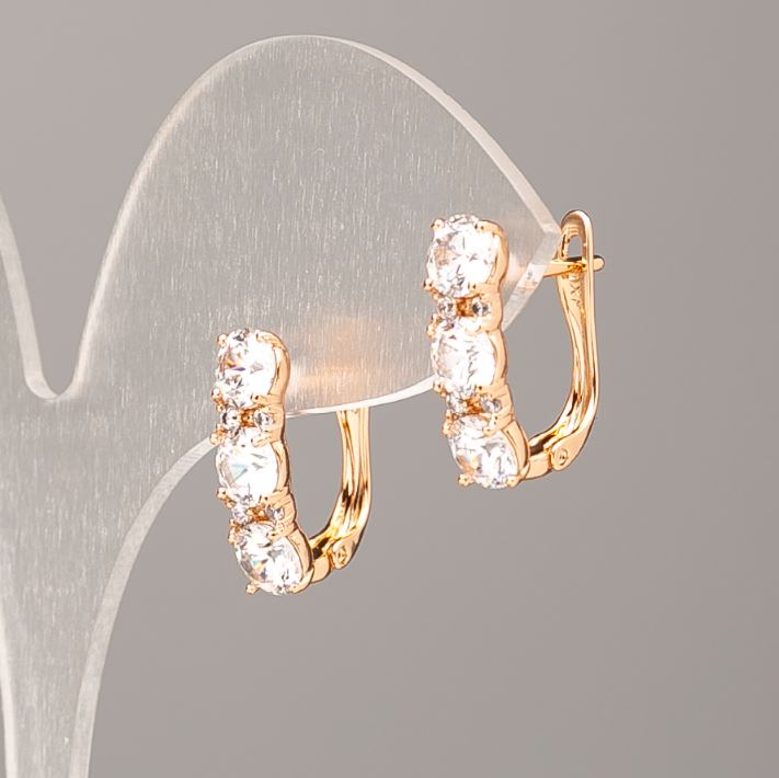 Náušnice Xuping pozlacené 18K s bílými krystaly, rozměr 17×5 mm+