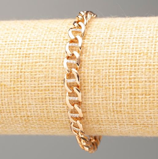 Браслет Xuping Позолота 18К, довжина 17см, товщина 7мм+- з білими стразами