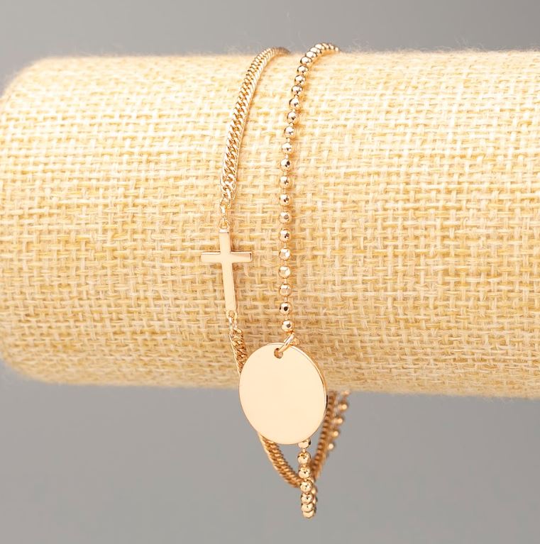 Náramek Xuping s pozlacením 18K, s křížkem, délka 18–22 cm, tloušťka cca 2 mm