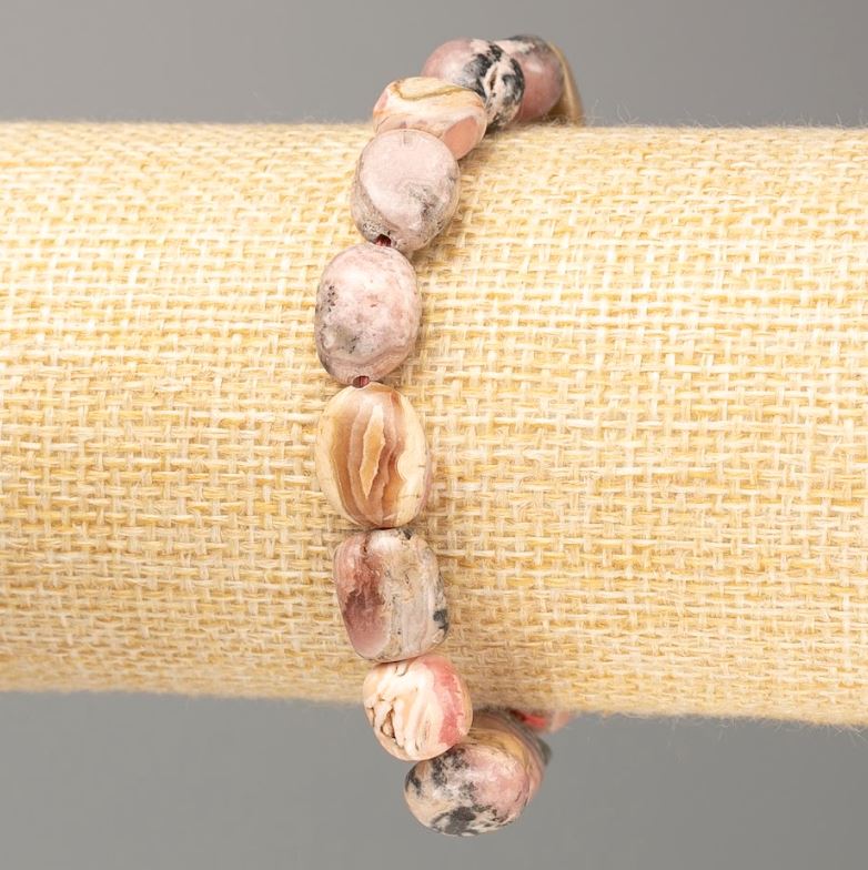 Náramek z přírodního rhodochrozitu, broušené kuličky 12×8 mm (±), délka 18 cm