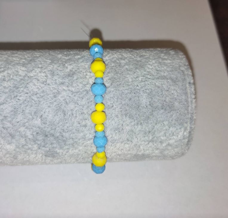 Браслет "Україна" із Чеського Кришталю "гранований рондель" на резинці, діаметр 6х4мм+-, діаметр 3х2мм+-, довжина 18см+