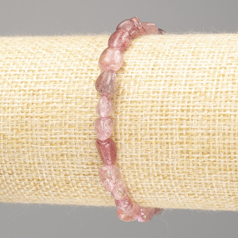 Náramek jahodový křemen, facetované kameny, přírodní kámen, průměr 8×10 mm, délka 18 cm (elastický)