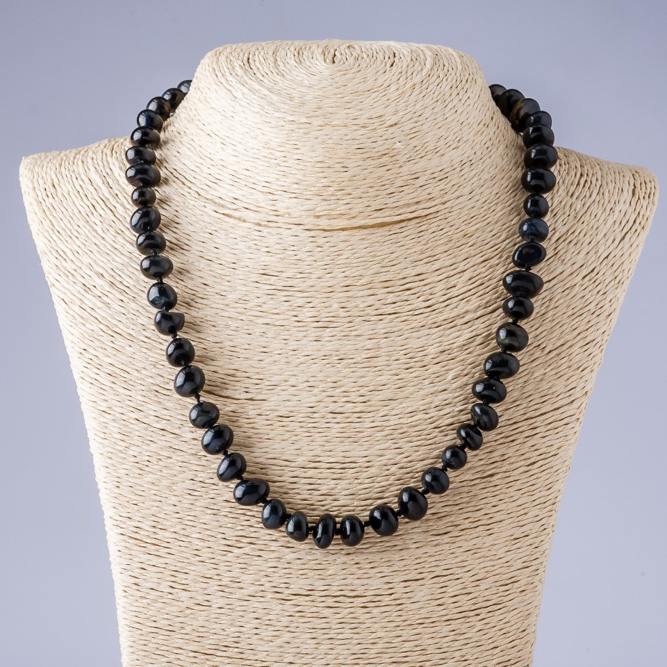 Náhrdelník z oka sokola, fasetované disky, 10–12 mm, délka 48 cm