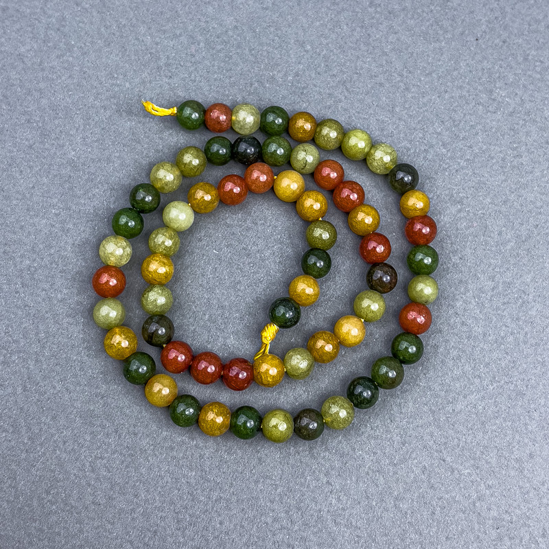 Korálky mix z přírodního kamene – hladké kuličky, průměr 6 mm ±, na niti, délka 39 cm