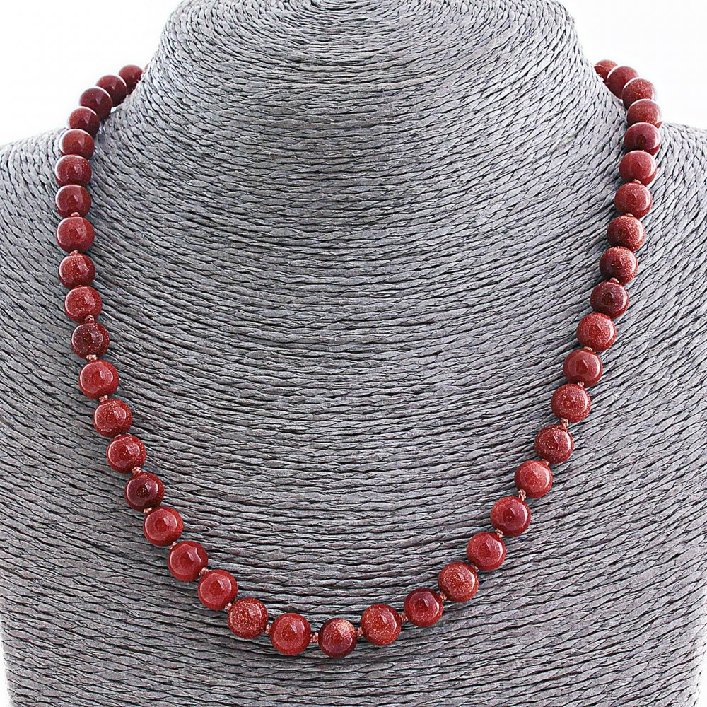 Náhrdelník z aventurínu (syntetický) 'Zlatý písek', kulička 8 mm, délka 50 cm+