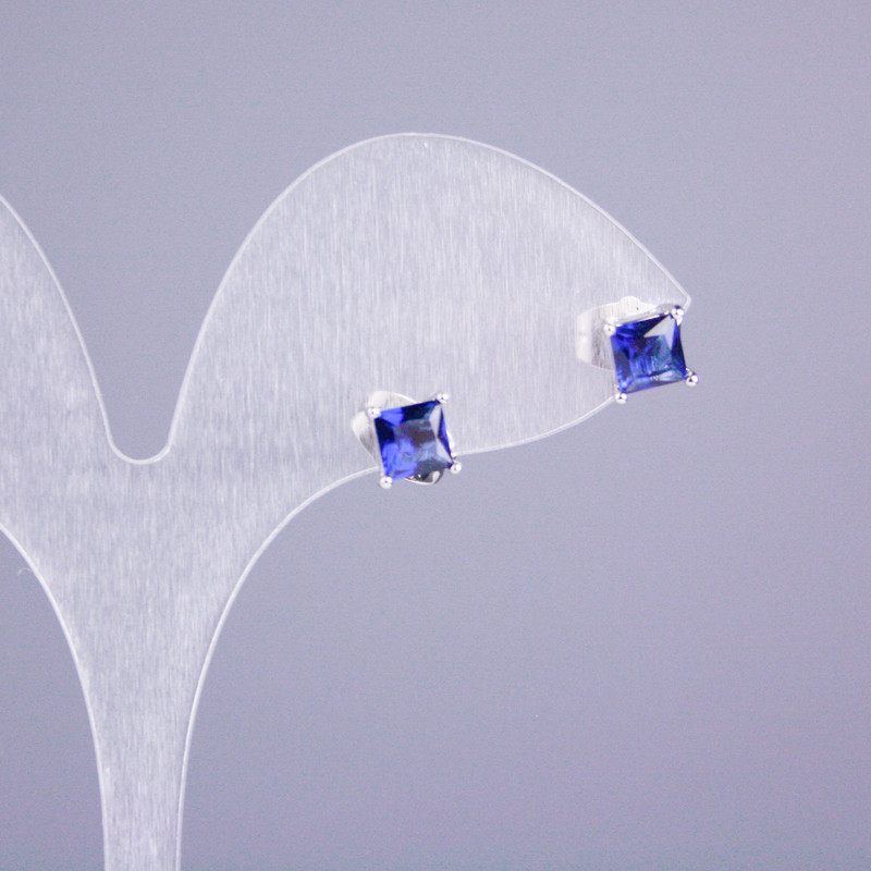 Náušnice peckové Xuping rhodiované se modrým kamenem, 5×5 mm, délka 16 mm