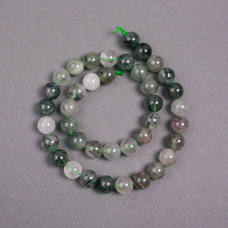 Korálky na niti vláskový křemen, přírodní kámen, hladká koule, průměr 10 mm ±, délka 39 cm ±