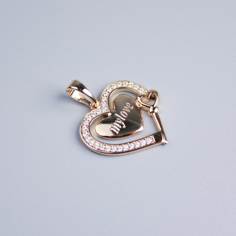 Přívěsek Xuping pozlacený 18K srdce se bílými krystaly, průměr 16×18 mm+