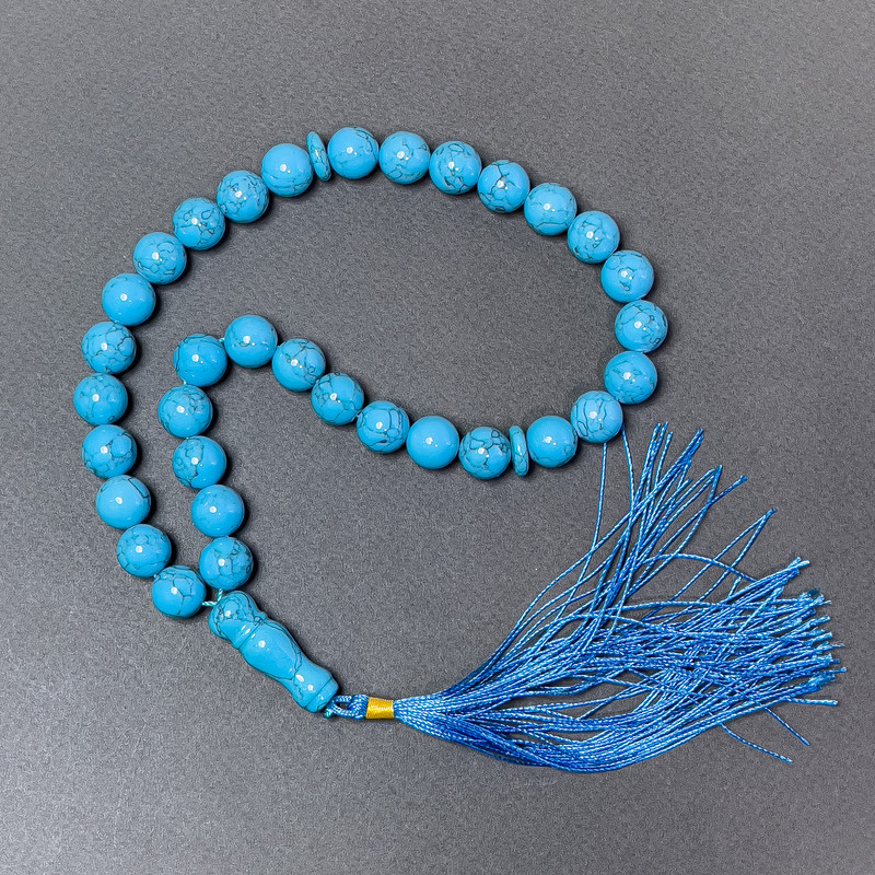 Чотки Бірюза (прес. ) гладка кулька, діаметр 12мм+- 33 намистини, зі вставками Бірюза