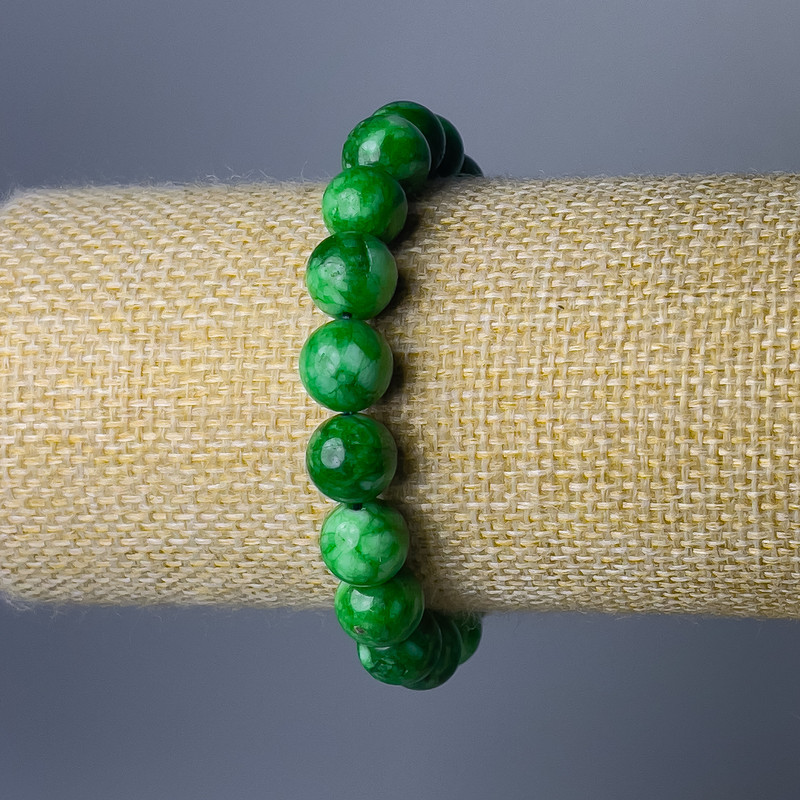 Náramek z chrysoprasu (umělý akryl) hladké korálky, průměr 10 mm, délka 18 cm (elastický)