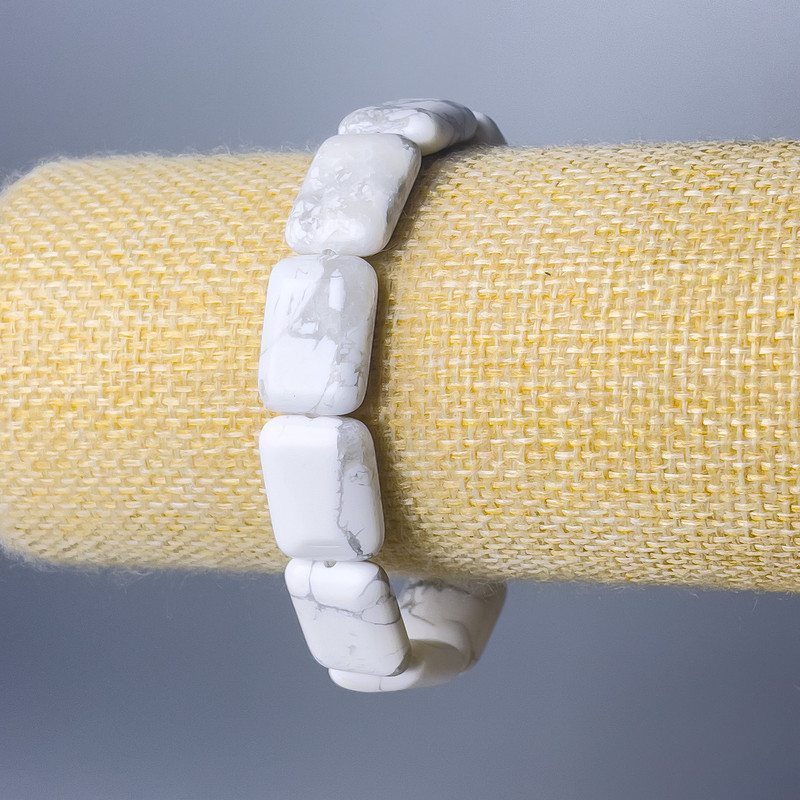 Náramek z chalcedonu, přírodní kámen, obdélníkové články, rozměry 13×18 mm, délka 18 cm (elastický)