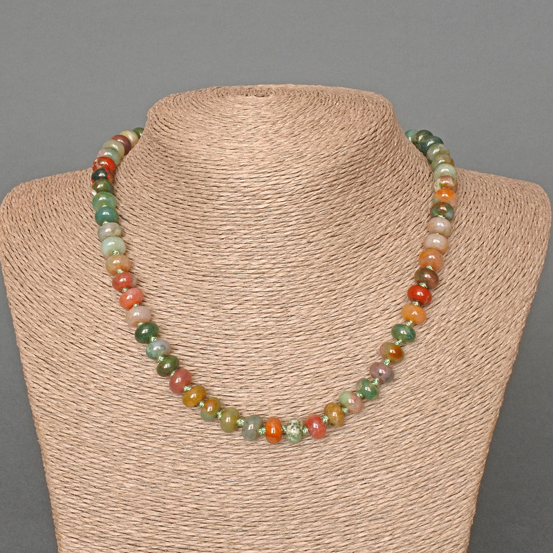 Náhrdelník ze zeleného jaspisu, hladké rondelové korálky, průměr 8×5 mm, délka 46 cm ±